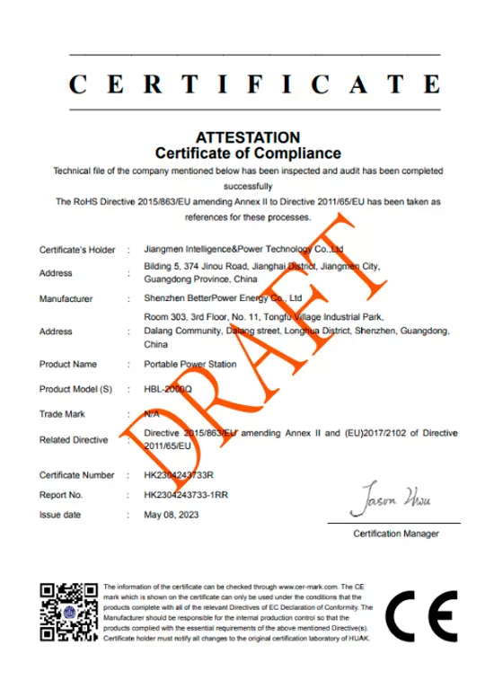 Attestation Certificate of Compliance